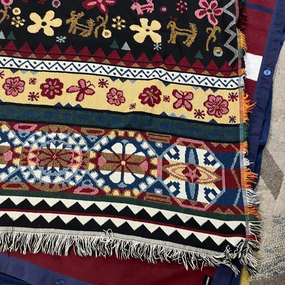 Goodwin Weavers floral butterfly reindeer multi blanket tapestry fringe rare